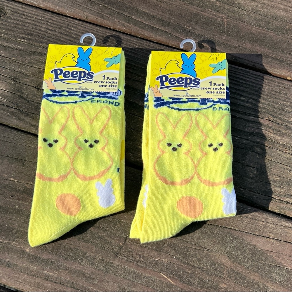 Peeps Butter Yellow Bunny Crew Socks One Size Novelty Easter 2 Pairs.